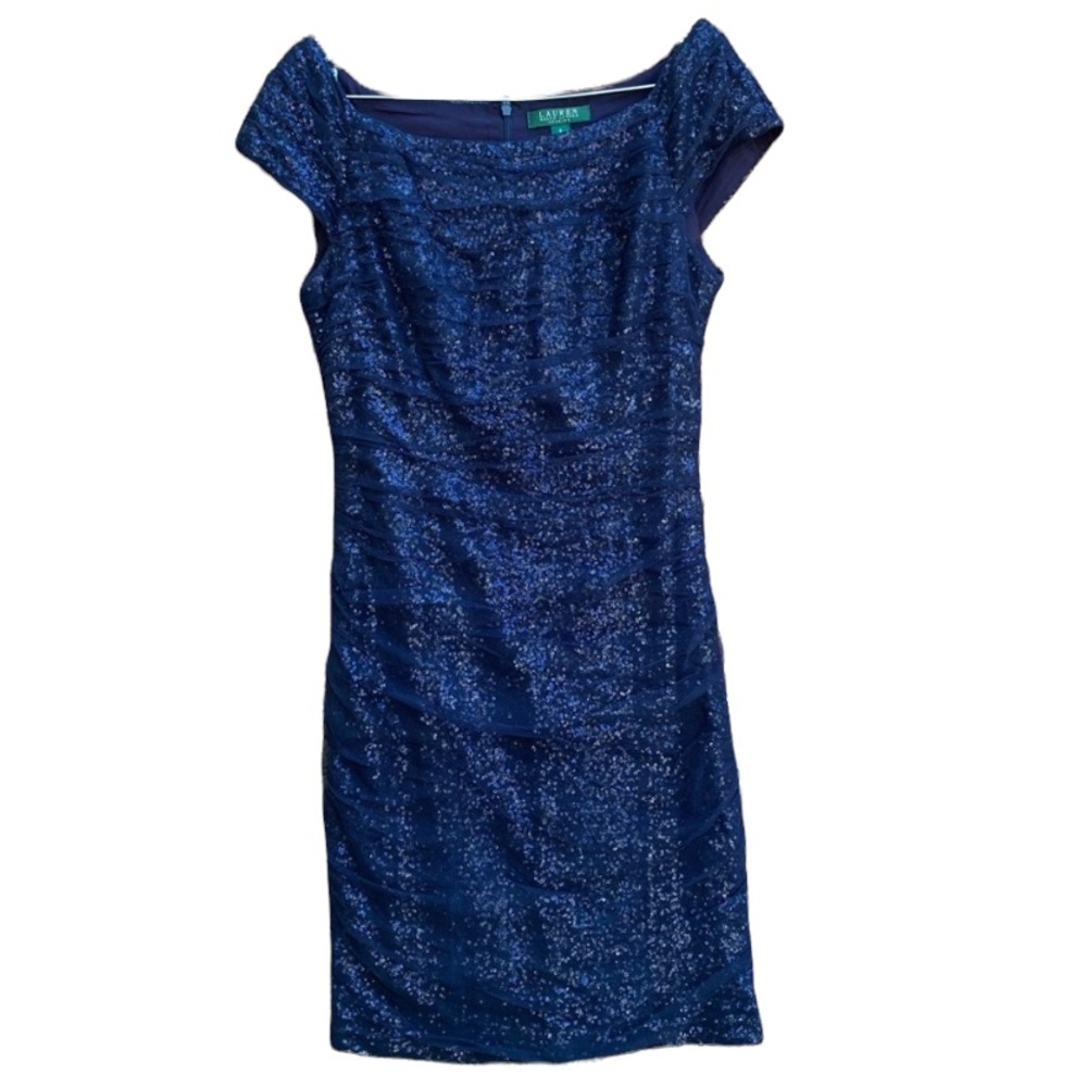 Ralph Lauren Navy Sequin Sheath Evening Dress